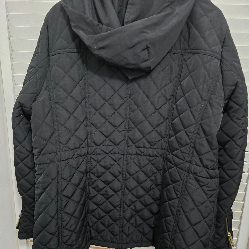 Michael Michael Kors Black Quilted Hooded Field Jacket Gold Hardware XL - Picture 4 of 8